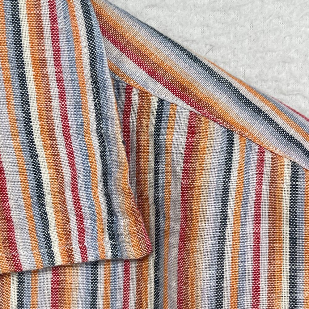 EXPRESS Shirt Mens L 100% Irish Linen Woven Striped Button Up Long Sleeve Orange